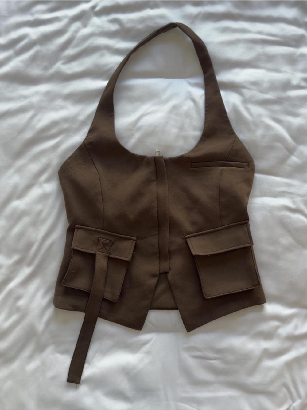 Zara Green brown halter top with pockets